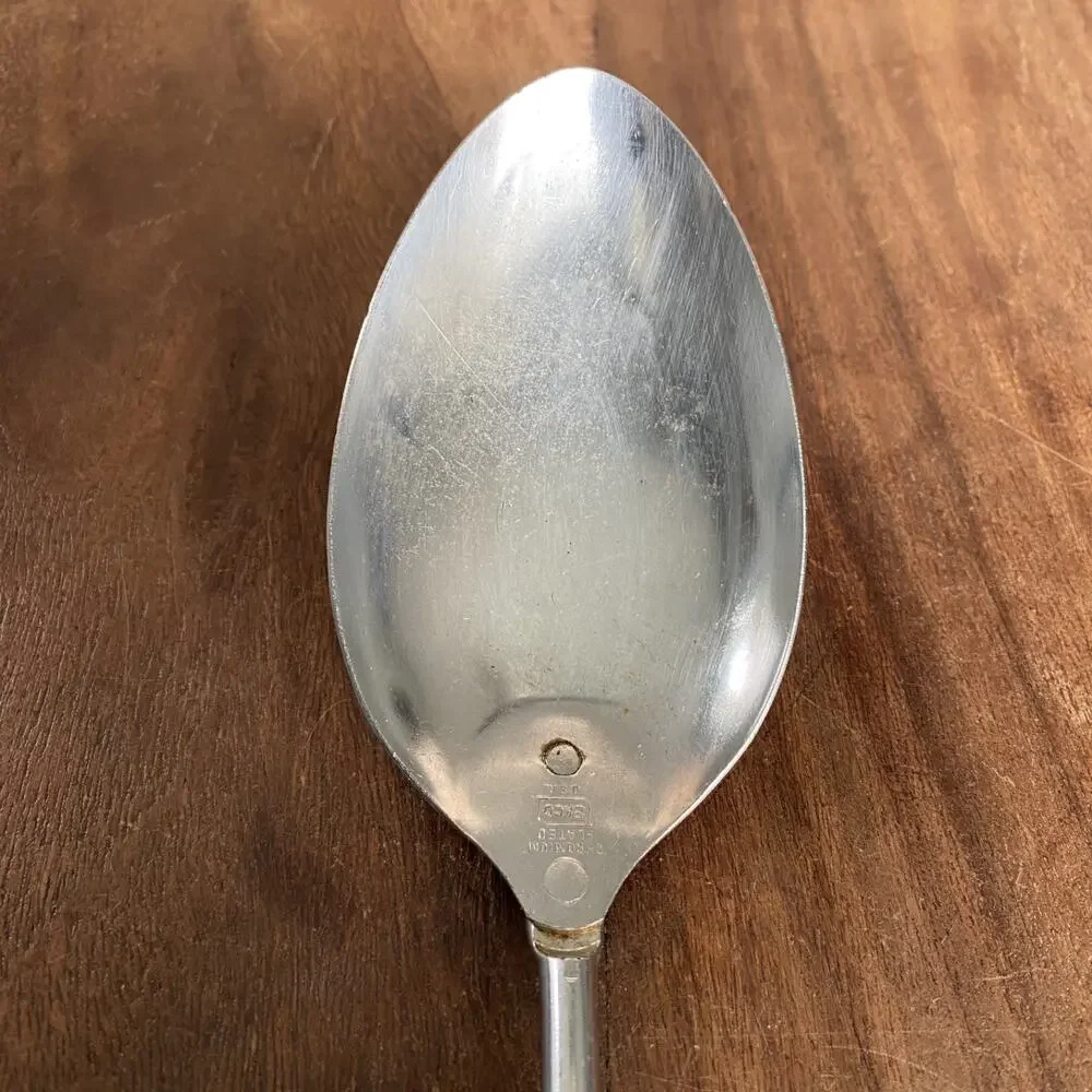 Vintage Ekco Serving Spoon Chromium Plated Metal Black Wood Handle USA Made